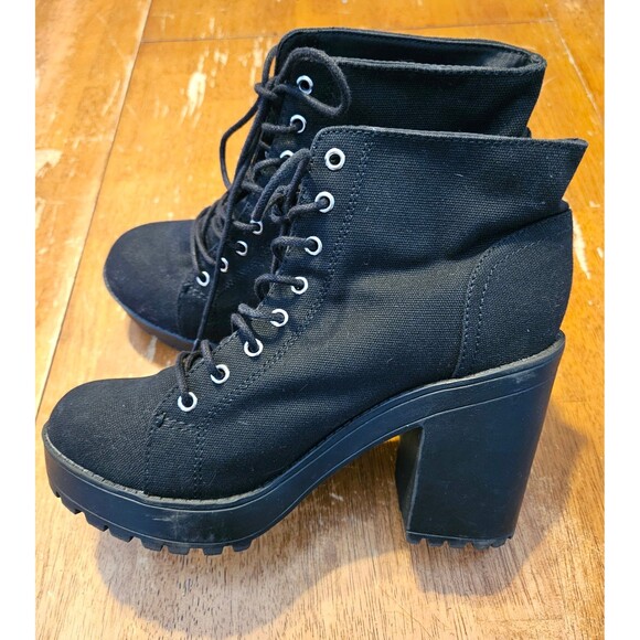 Black Boots Chunky Heels Size 9.5 Divided H&M Lace Up - Picture 5 of 7